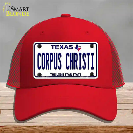 Corpus Christi Texas Novelty License Plate Hat Mesh / Red