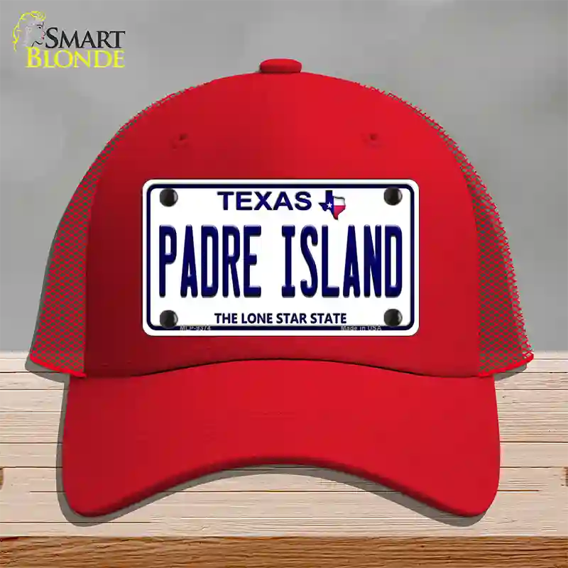 Padre Island Texas Novelty License Plate Hat Mesh / Red