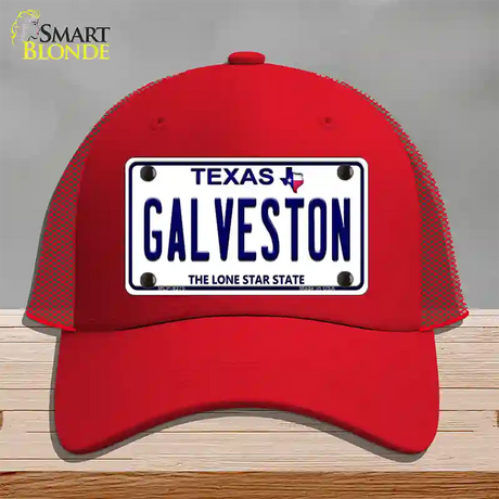 Galveston Texas Novelty License Plate Hat Mesh / Red