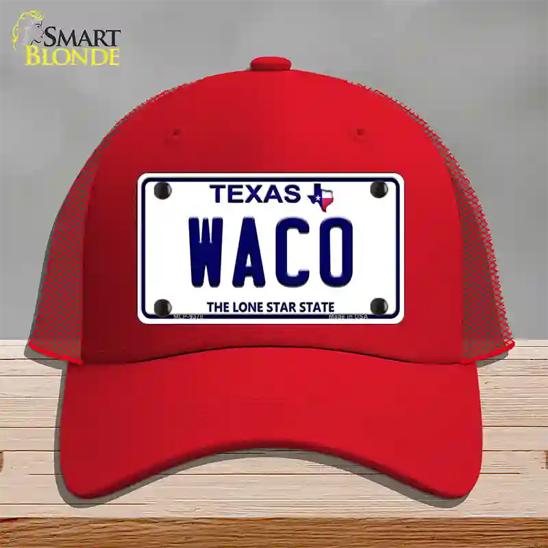 Waco Texas Novelty License Plate Hat Mesh / Red