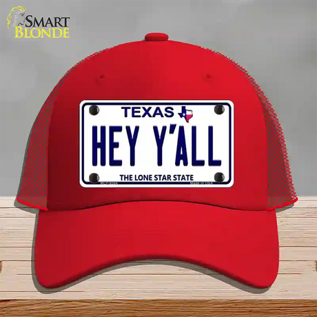 Hey Yall Texas Novelty License Plate Hat Mesh / Red