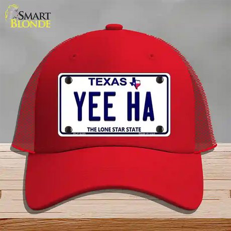 Yee Ha Texas Novelty License Plate Hat Mesh / Red