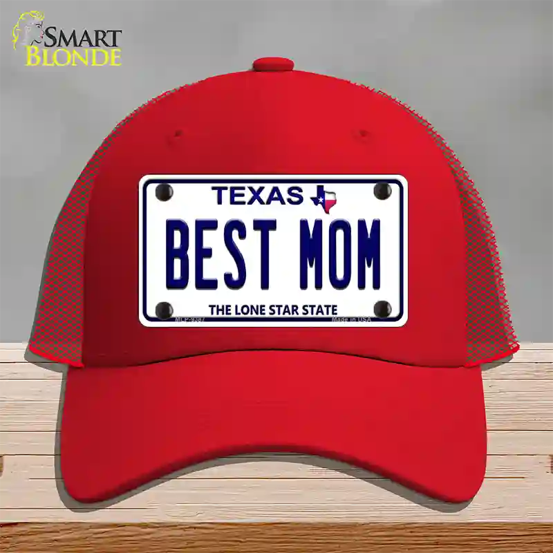 Best Mom Texas Novelty License Plate Hat Mesh / Red