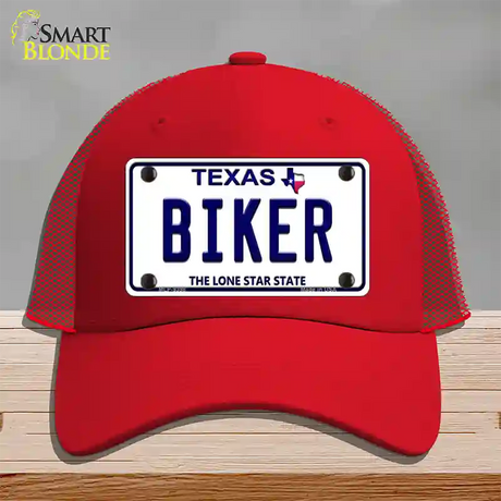 Biker Texas Novelty License Plate Hat Mesh / Red