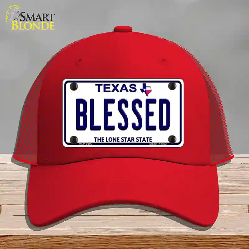 Blessed Texas Novelty License Plate Hat Mesh / Red