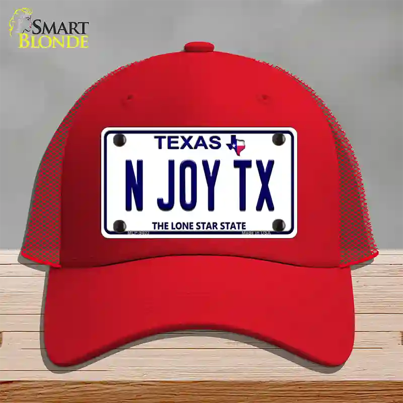 N Joy TX Texas Novelty License Plate Hat Mesh / Red