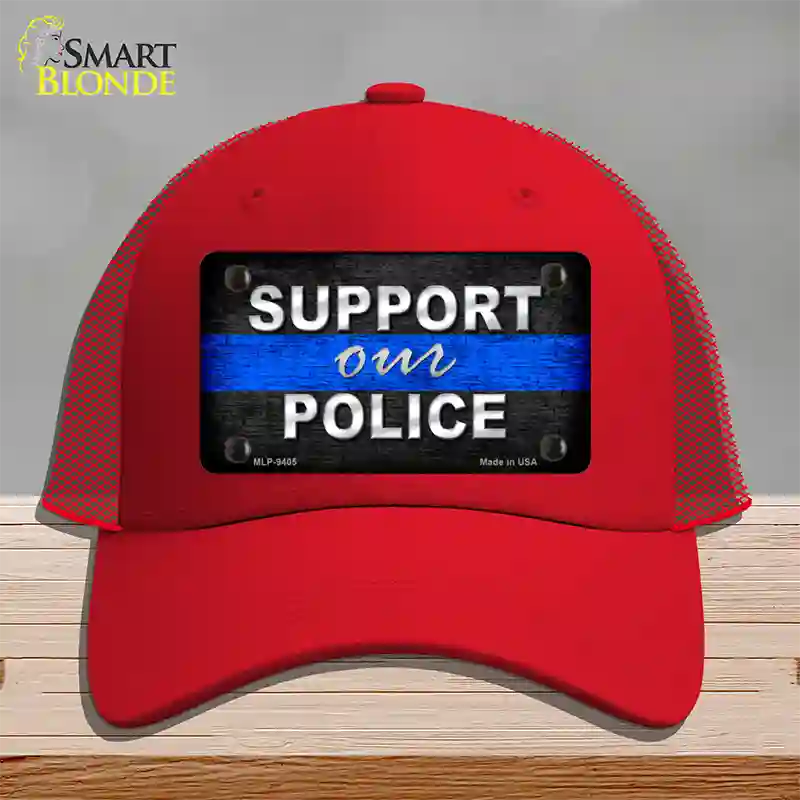 Support Our Police Novelty License Plate Hat Mesh / Red