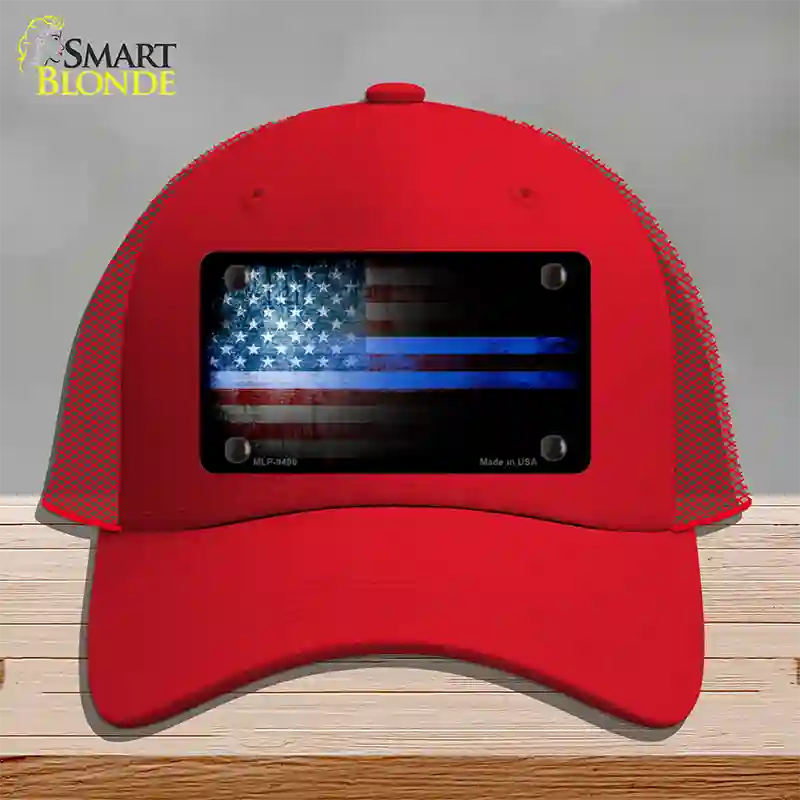 American Flag Police Novelty License Plate Hat Mesh / Red