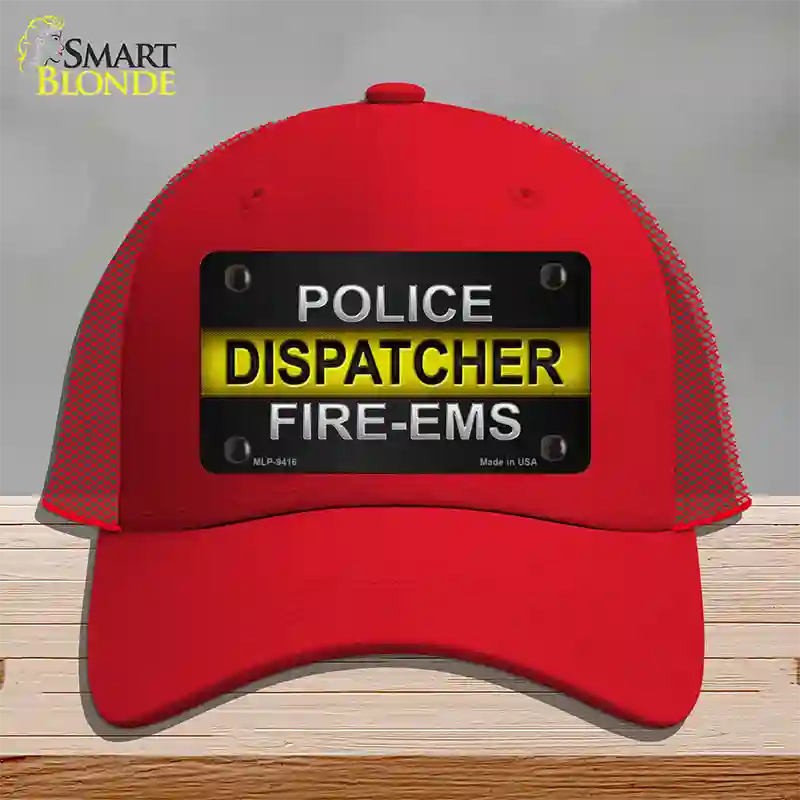 Police / Dispatcher / Fire- EMS Novelty License Plate Hat Mesh / Red