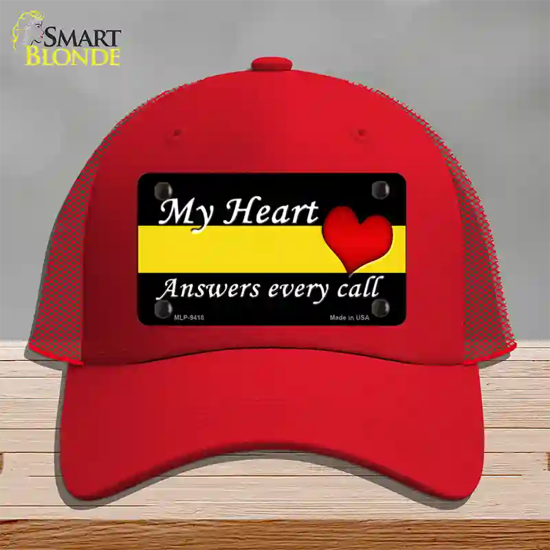 My Heart Answers Every Call Novelty License Plate Hat Mesh / Red