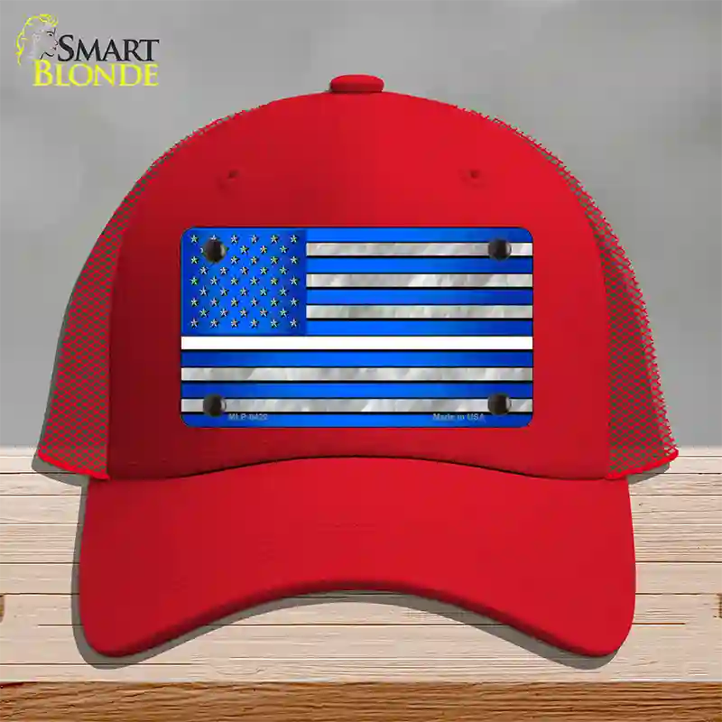 Blue American Flag Thin White Line Novelty License Plate Hat Mesh / Red