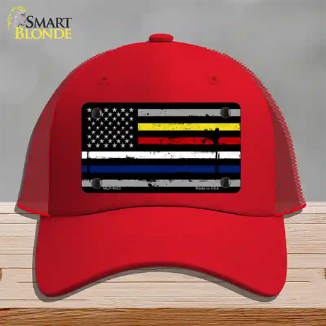 American Flag Police / Fire / EMS Novelty License Plate Hat Mesh / Red