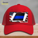 Thin Blue Line Scroll Novelty License Plate Hat Mesh / Red