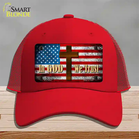 God We Trust Novelty License Plate Hat Mesh / Red