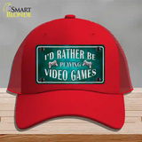 Rather Play Video Games Novelty License Plate Hat Mesh / Red