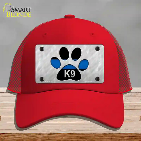 Thin Blue Line Paw K-9 Novelty License Plate Hat Mesh / Red