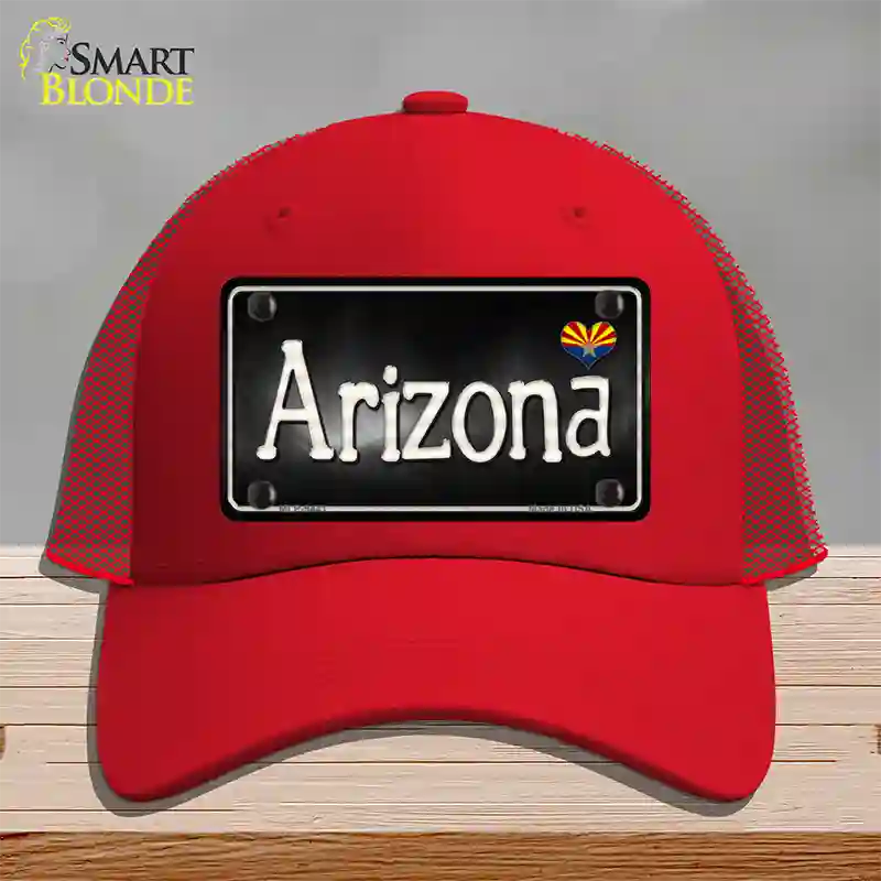 Arizona Flag Script Novelty License Plate Hat Mesh / Red