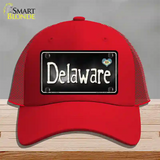 Delaware Flag Script Novelty License Plate Hat Mesh / Red