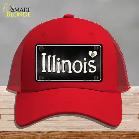 Illinois Flag Script Novelty License Plate Hat Mesh / Red