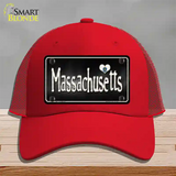 Massachusetts Flag Script Novelty License Plate Hat Mesh / Red