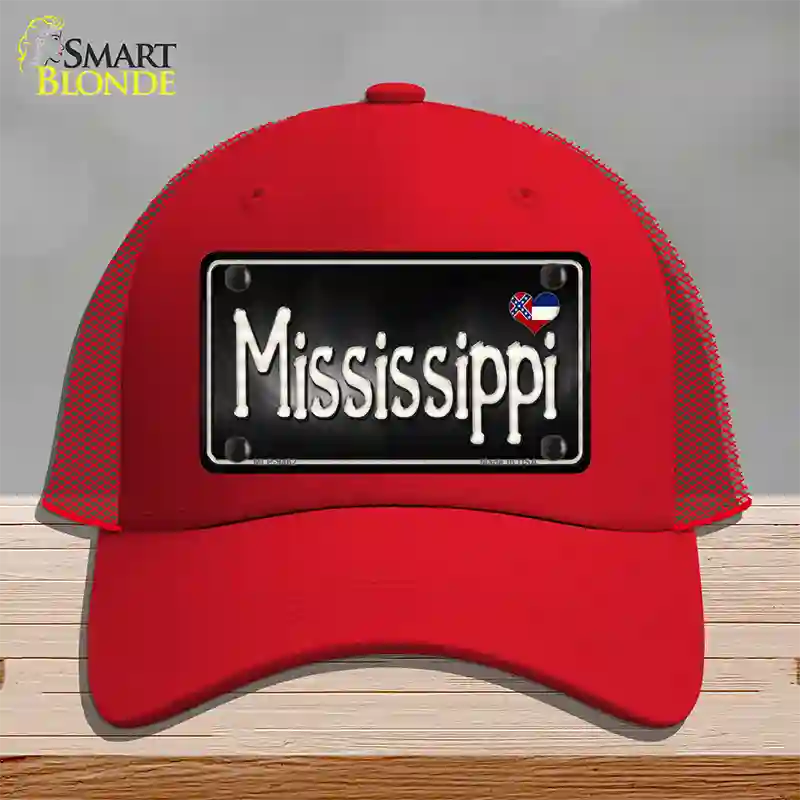 Mississippi Flag Script Novelty License Plate Hat Mesh / Red