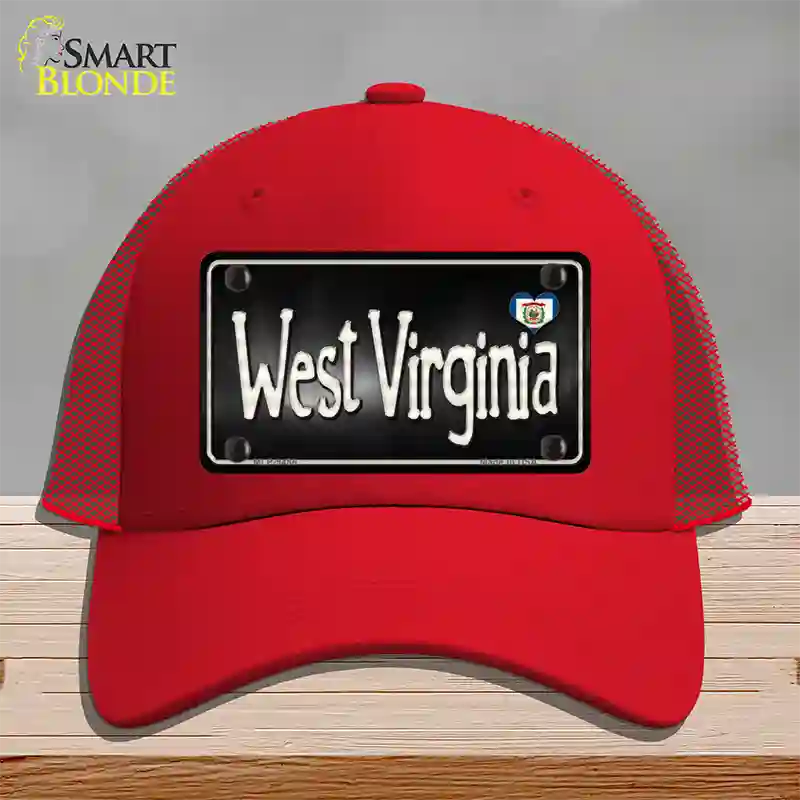 West Virginia Flag Script Novelty License Plate Hat Mesh / Red