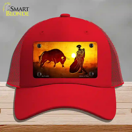 Bullfight With Sun Novelty License Plate Hat Mesh / Red