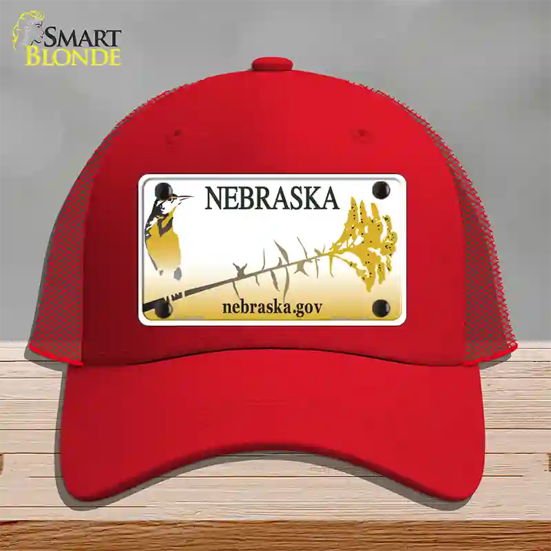 Nebraska Blank Novelty License Plate Hat Mesh / Red