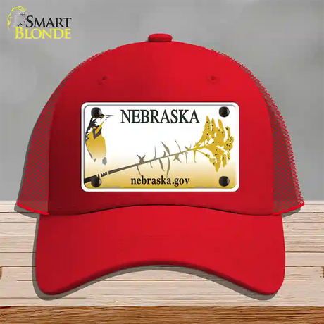 Nebraska Blank Novelty License Plate Hat Mesh / Red