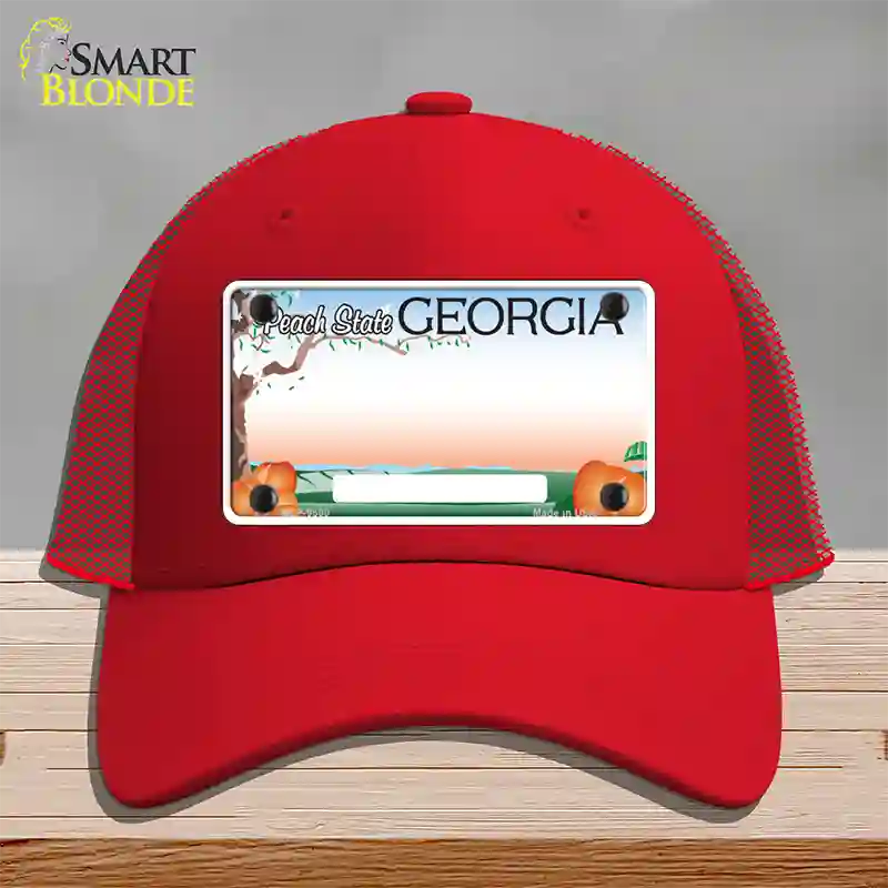 Georgia Peach Blank Novelty License Plate Hat Mesh / Red