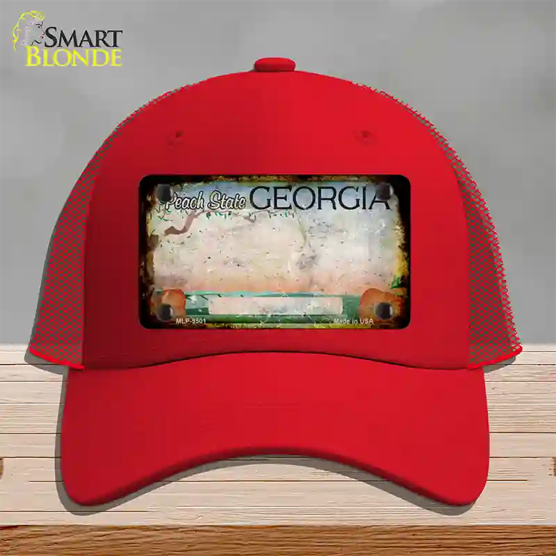 Georgia Peach Rusty Blank Novelty License Plate Hat Mesh / Red