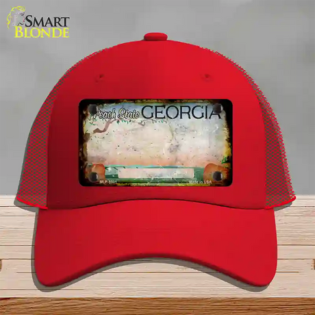 Georgia Peach Rusty Blank Novelty License Plate Hat Mesh / Red