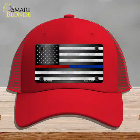 American Flag Police / Fire Novelty License Plate Hat Mesh / Red