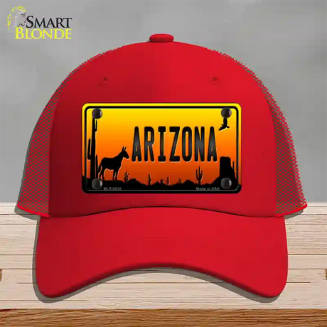 Donkey Arizona Scenic Novelty License Plate Hat Mesh / Red