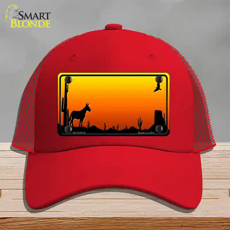 Donkey Blank Scenic Novelty License Plate Hat Mesh / Red