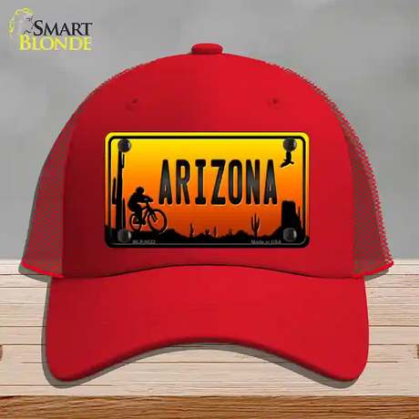 Biker Arizona Scenic Novelty License Plate Hat Mesh / Red