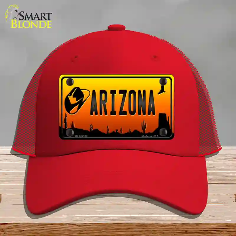 Cowboy Hat Arizona Scenic Novelty License Plate Hat Mesh / Red