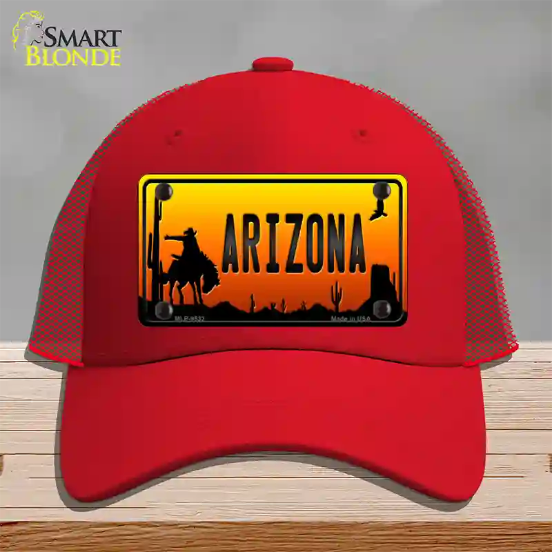 Rodeo Arizona Scenic Novelty License Plate Hat Mesh / Red