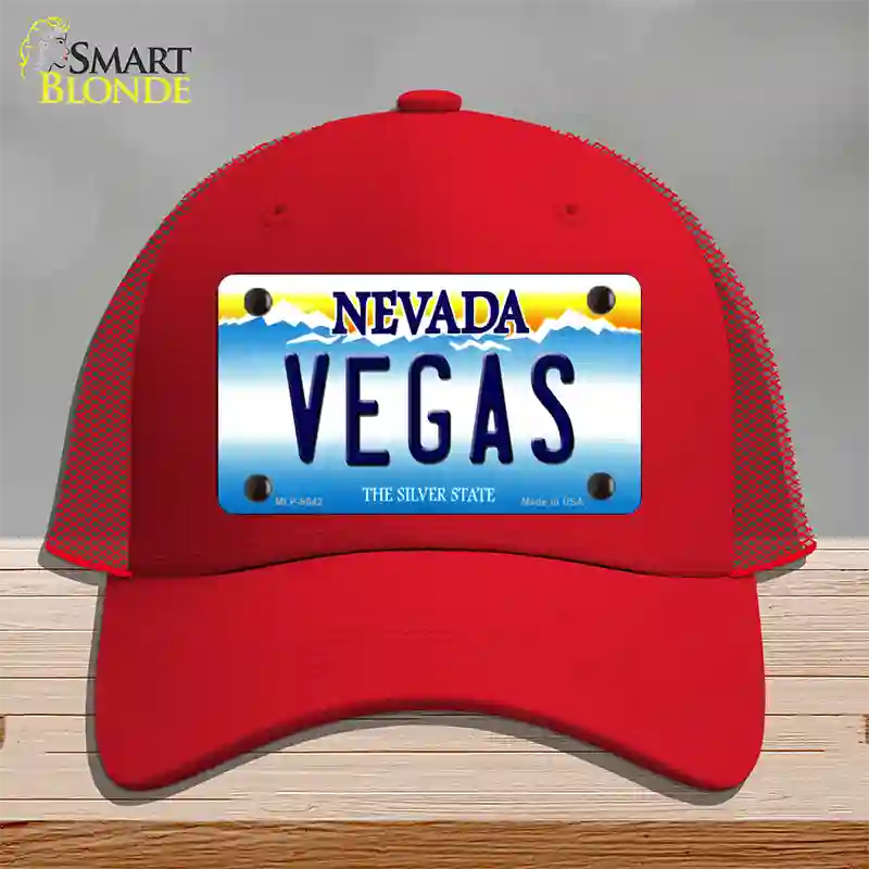 Vegas Nevada Novelty License Plate Hat Mesh / Red