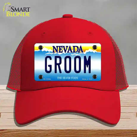 Groom Nevada Novelty License Plate Hat Mesh / Red