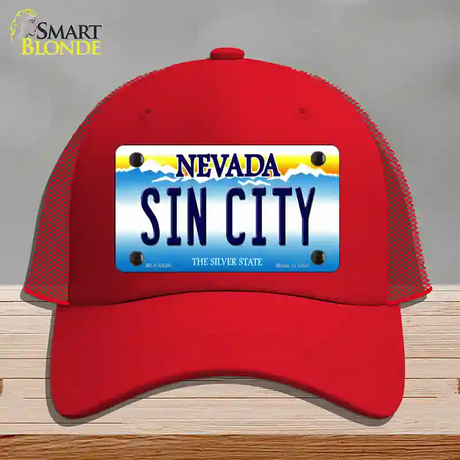 Sin City Nevada Novelty License Plate Hat Mesh / Red