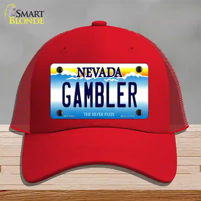 Gambler Nevada Novelty License Plate Hat Mesh / Red