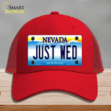 Just Wed Nevada Novelty License Plate Hat Mesh / Red