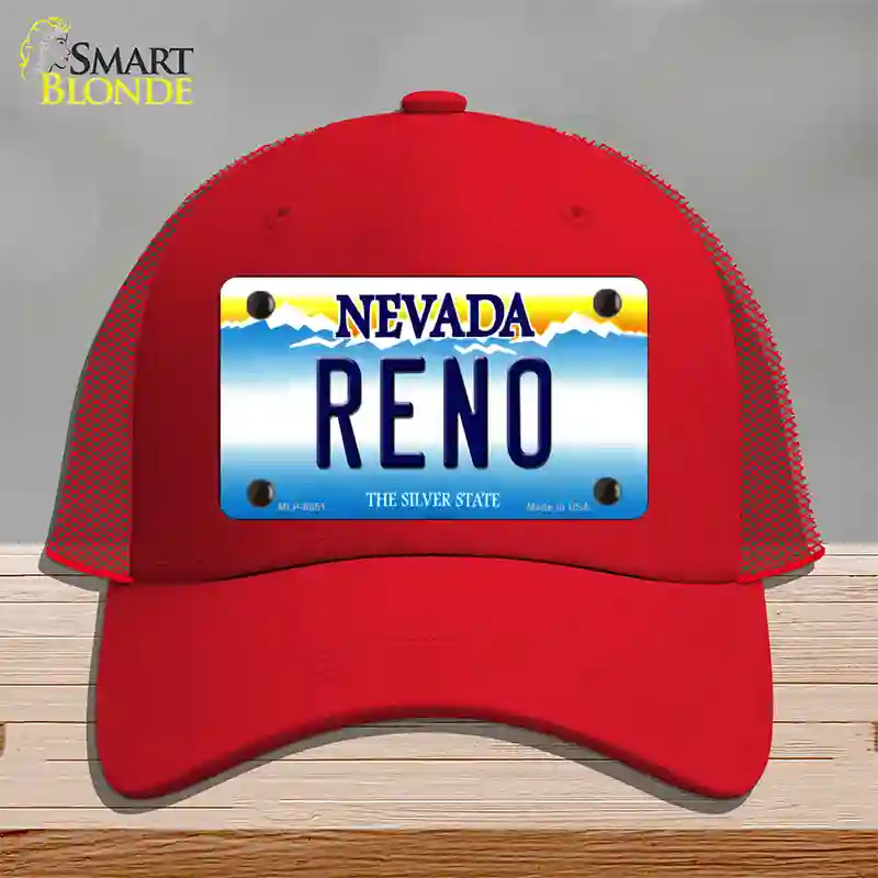 Reno Nevada Novelty License Plate Hat Mesh / Red