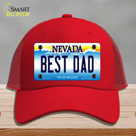 Best Dad Nevada Novelty License Plate Hat Mesh / Red