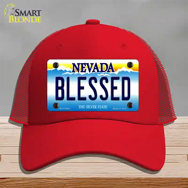 Blessed Nevada Novelty License Plate Hat Mesh / Red