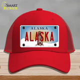 Alaska State Novelty License Plate Hat Mesh / Red