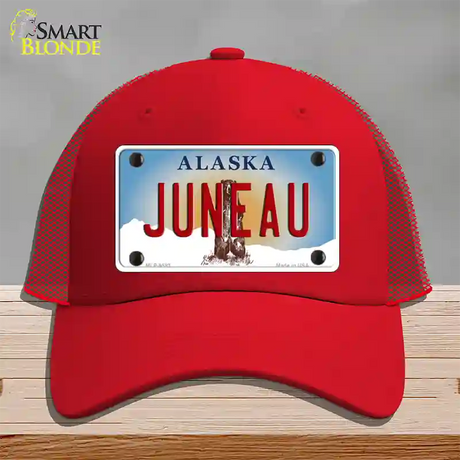 Juneau Alaska State Novelty License Plate Hat Mesh / Red