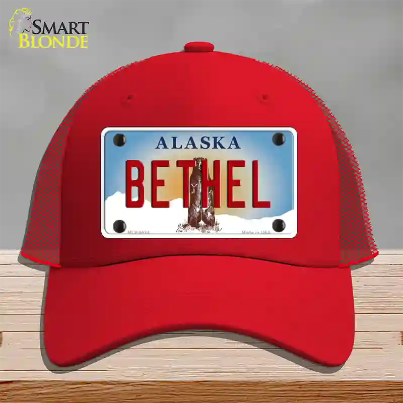 Bethel Alaska State Novelty License Plate Hat Mesh / Red