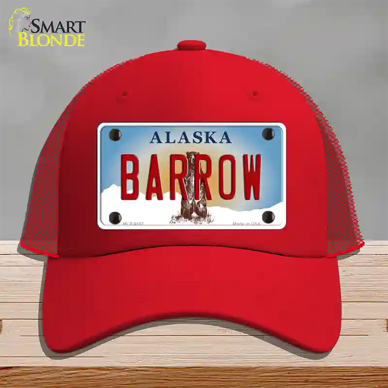 Barrow Alaska State Novelty License Plate Hat Mesh / Red